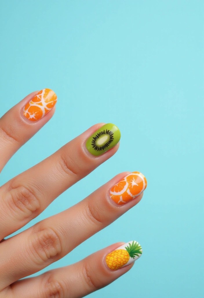 10 Vibrant Orange Fruit Nails That Will Make You Yearn for Summer! - 3. Tropical Fruit Medley
