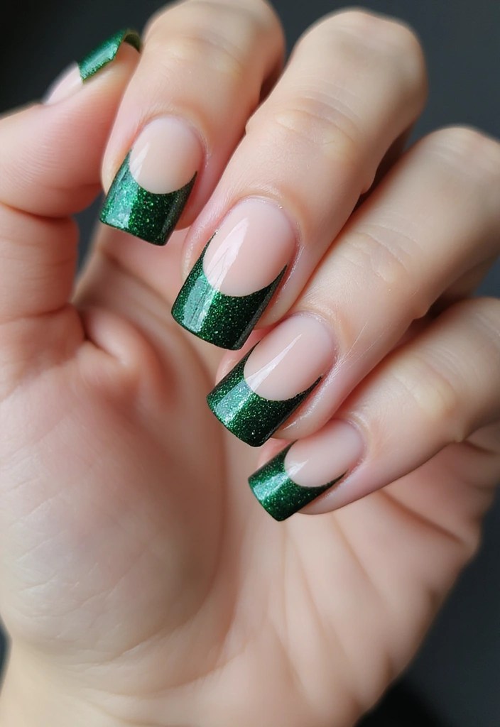 12 Adorable Tinkerbell Nail Inspirations for a Playful Touch! - 3. Glittery Green Tips