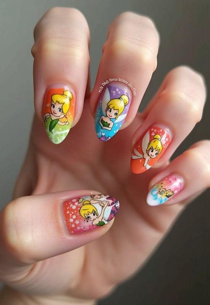 12 Adorable Tinkerbell Nail Inspirations for a Playful Touch! - 9. Tinkerbell and Friends