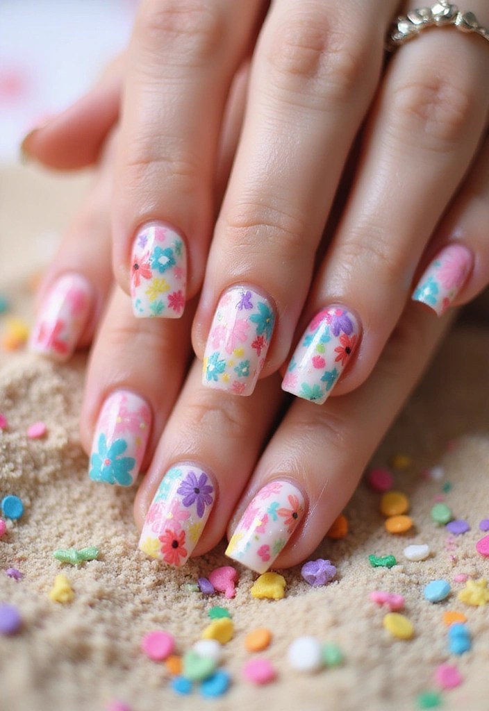 12 Gorgeous Floral Coffin Summer Nails for Your Next Beach Trip! - 10. Confetti Florals