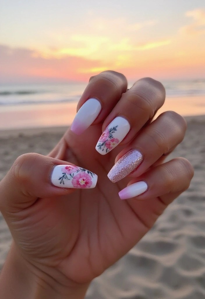 12 Gorgeous Floral Coffin Summer Nails for Your Next Beach Trip! - 11. Ombre Floral