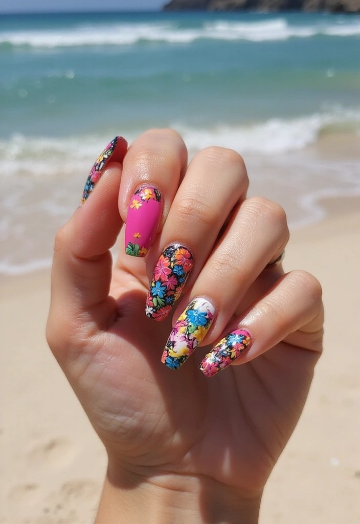 12 Gorgeous Floral Coffin Summer Nails for Your Next Beach Trip! - 4. Bold Color Block