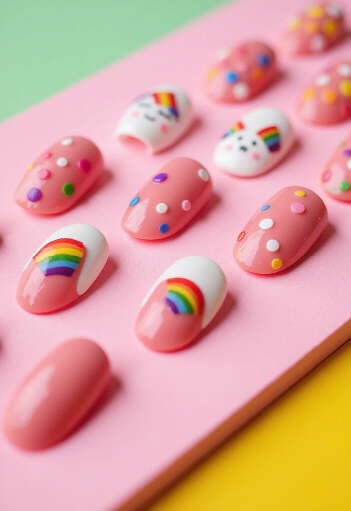12 Jaw-Dropping Pink Oval Nails Styles That Will Steal the Show! - 12. Rainbow Accents