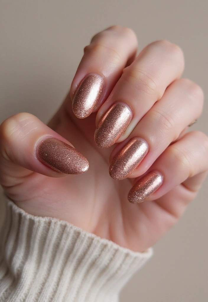 12 Jaw-Dropping Pink Oval Nails Styles That Will Steal the Show! - 3. Shimmering Rose Gold