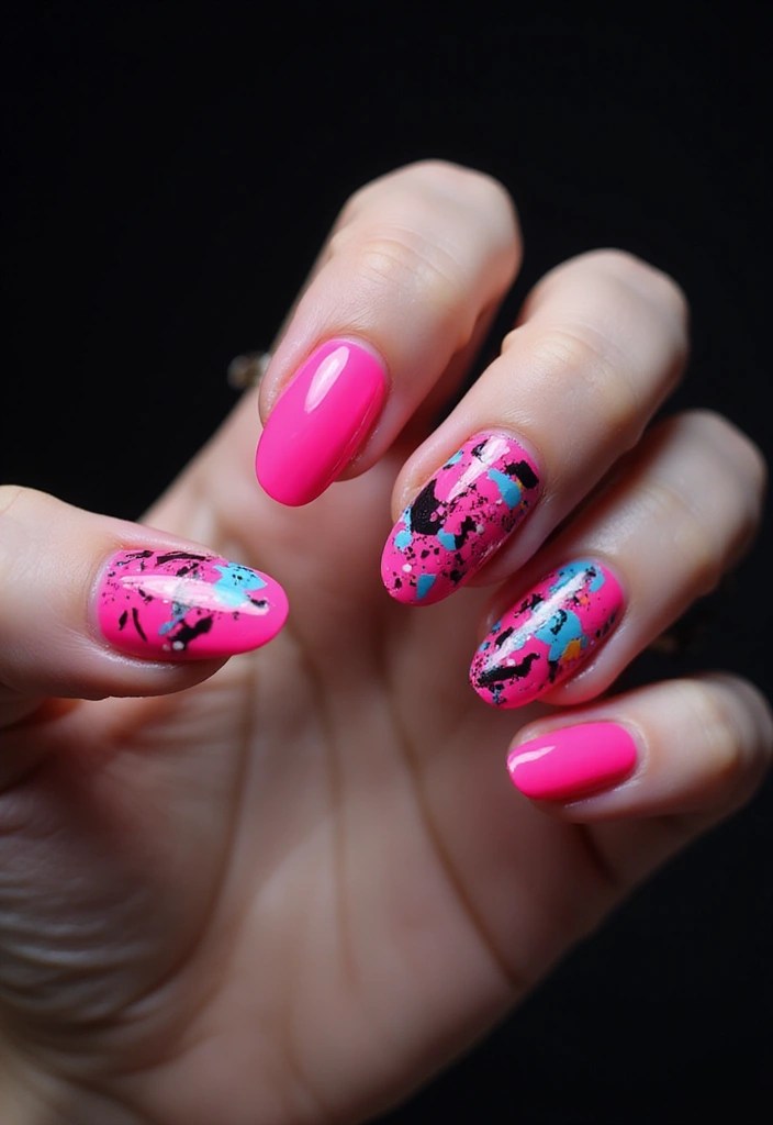 12 Jaw-Dropping Pink Oval Nails Styles That Will Steal the Show! - 5. Edgy Neon Pink