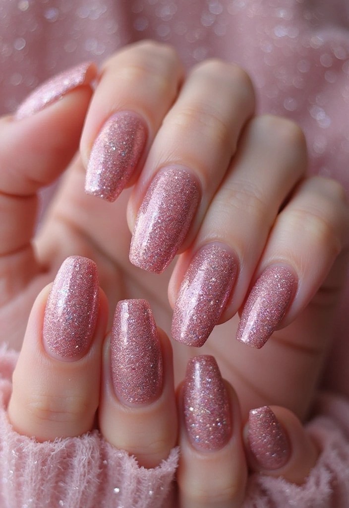 12 Jaw-Dropping Pink Oval Nails Styles That Will Steal the Show! - 6. Glittery Pink Paradise