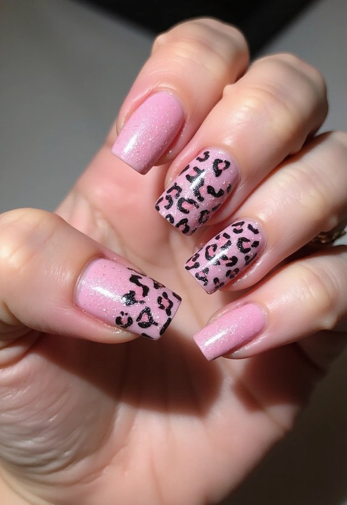 12 Must-Try Pink Nails with Glitter That Will Be the Talk of the Town! - 11. Glittery Animal Print