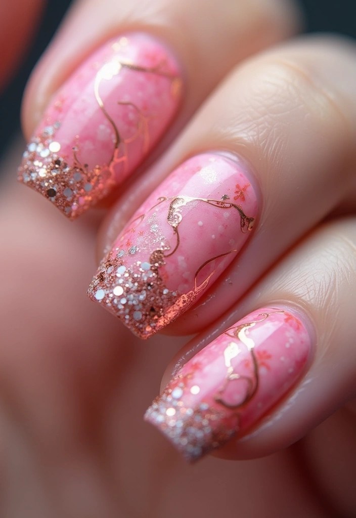 12 Must-Try Pink Nails with Glitter That Will Be the Talk of the Town! - 5. Pink Marble with Glitter