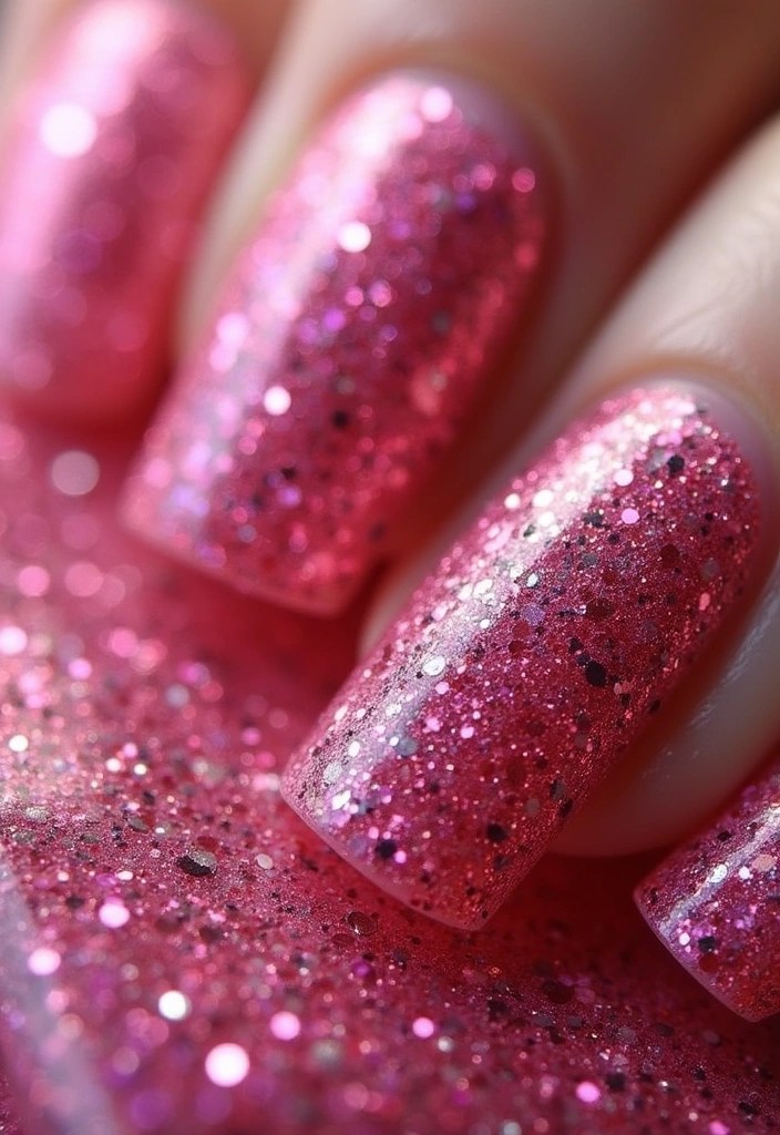 12 Must-Try Pink Nails with Glitter That Will Be the Talk of the Town! - 6. Pink Glitter Bomb