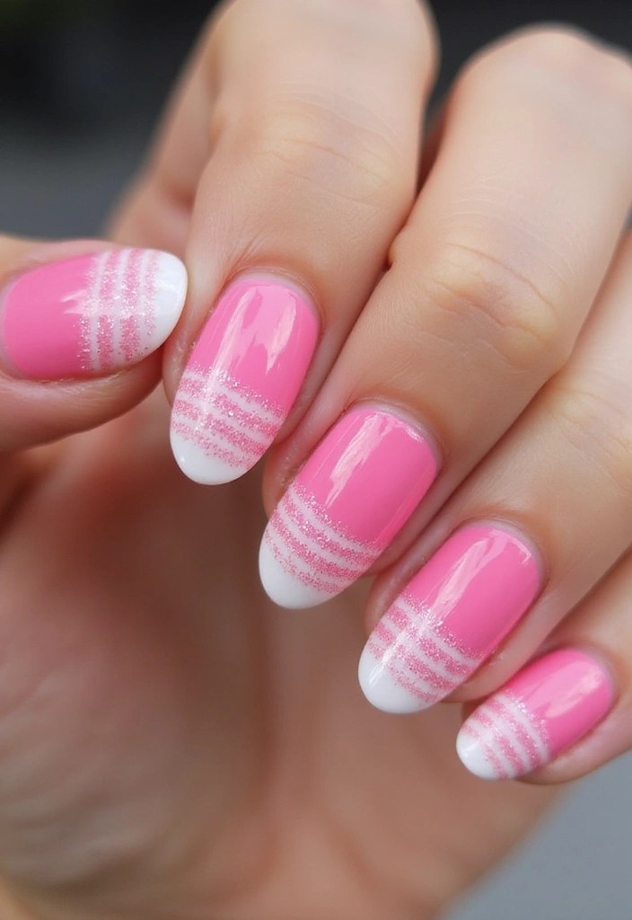 12 Must-Try Pink Nails with Glitter That Will Be the Talk of the Town! - 8. Glittery Stripes