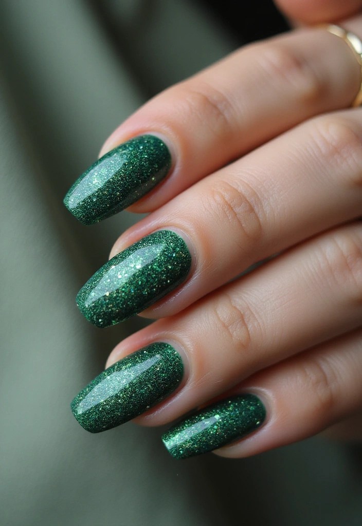 13 Chic Emerald Green Acrylic Nail Ideas You Need to Try Right Now! - 1. Sparkling Emerald Green Glitter