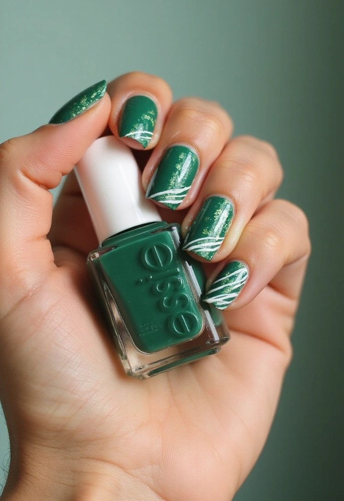 13 Chic Emerald Green Acrylic Nail Ideas You Need to Try Right Now! - 10. Emerald Green and White Stripes