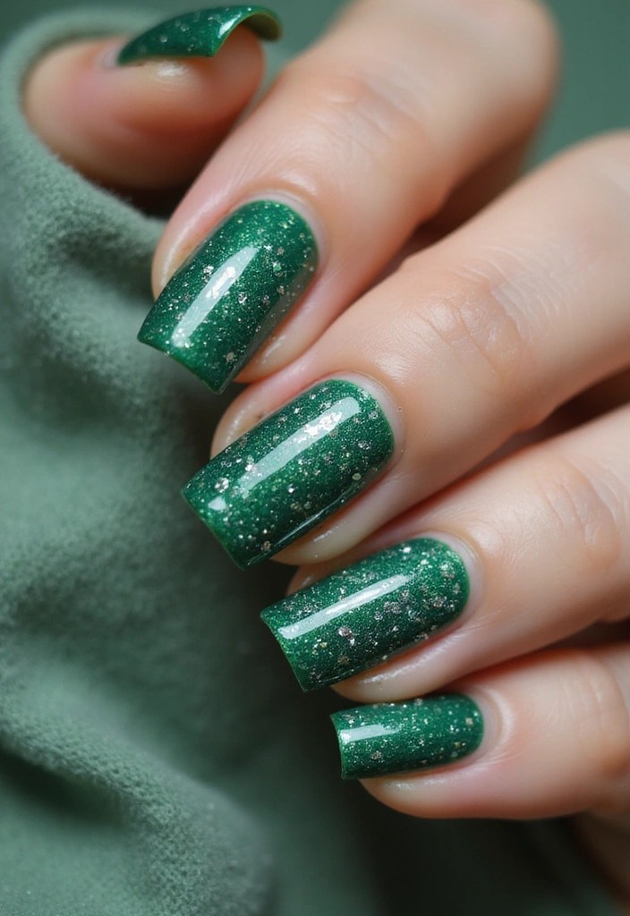 13 Chic Emerald Green Acrylic Nail Ideas You Need to Try Right Now! - 12. Emerald and Silver Sparkles