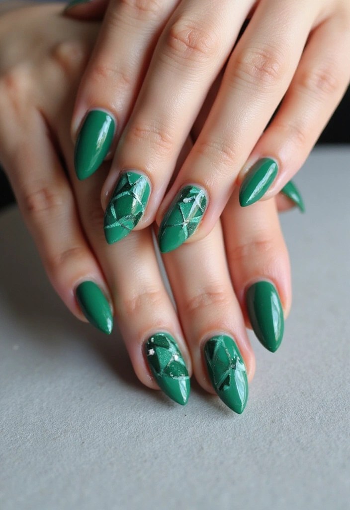 13 Chic Emerald Green Acrylic Nail Ideas You Need to Try Right Now! - 4. Geometric Emerald Designs