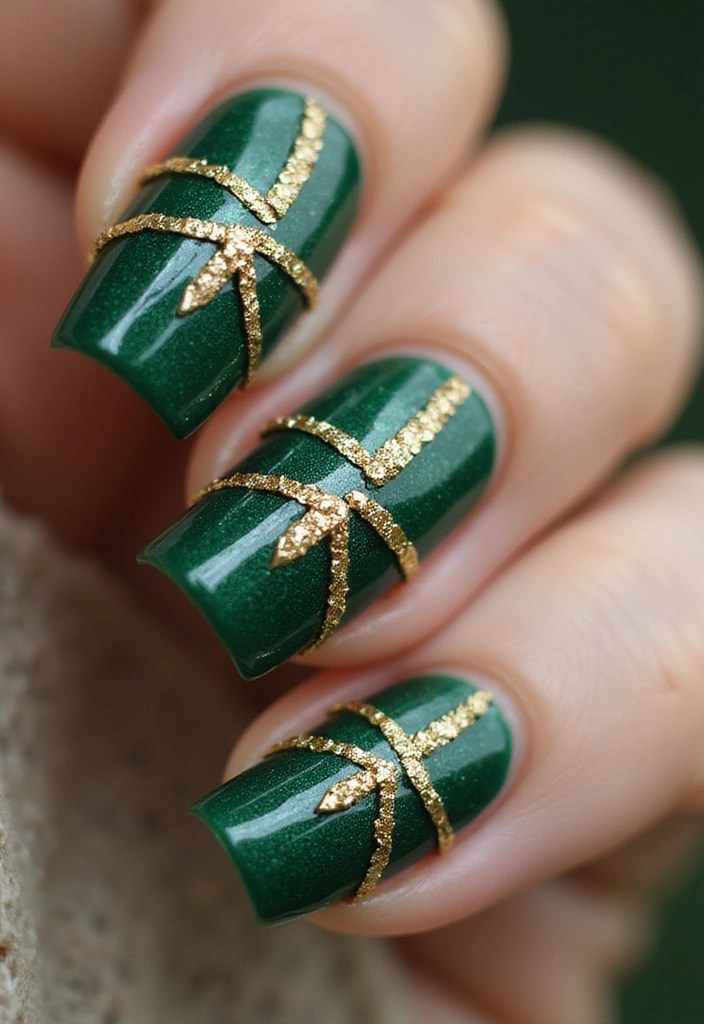 13 Chic Emerald Green Acrylic Nail Ideas You Need to Try Right Now! - 7. Emerald and Gold Glam