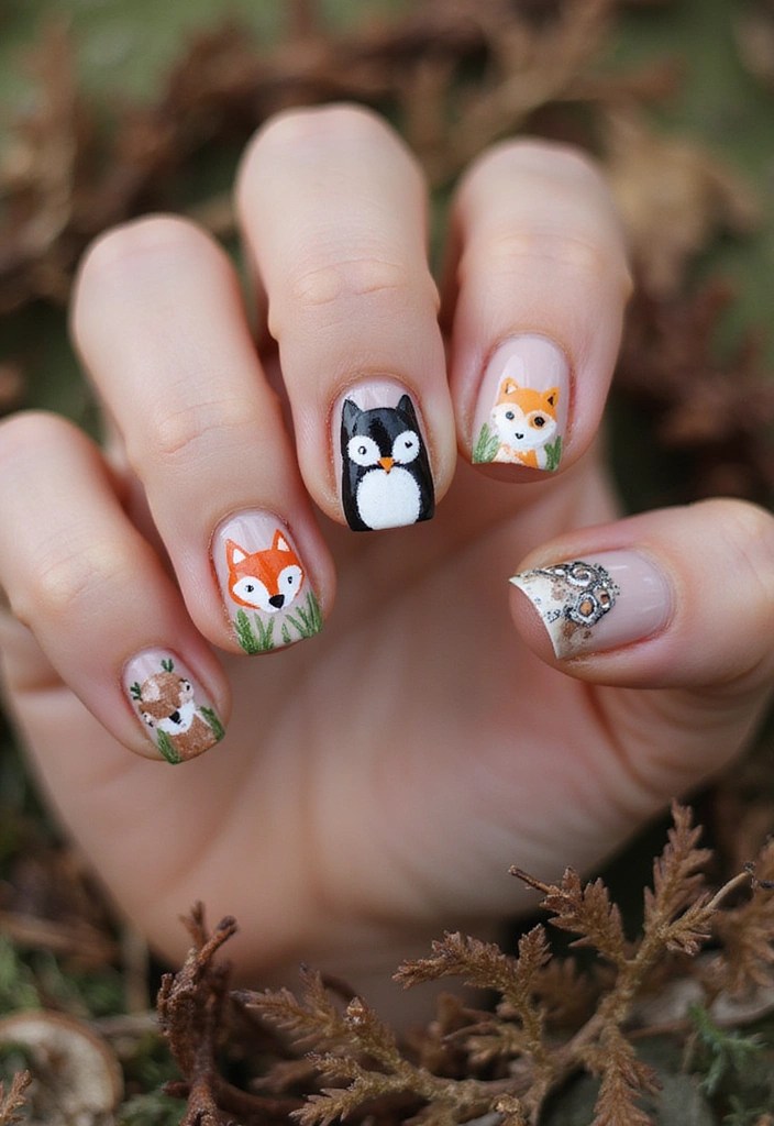 13 Forest Fairy Nail Designs That Feel Straight Out of an Enchanted Woods - 5. Woodland Creatures