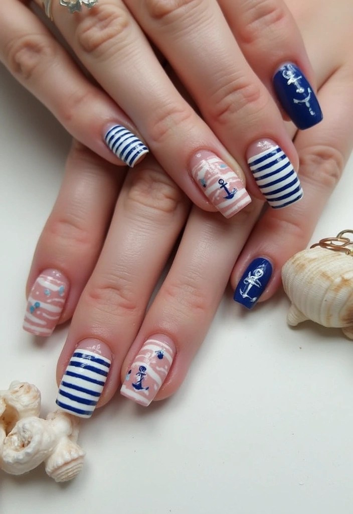 14 Gorgeous Summer Biab Short Nail Inspirations You Can't Miss! - 4. Nautical Patterns