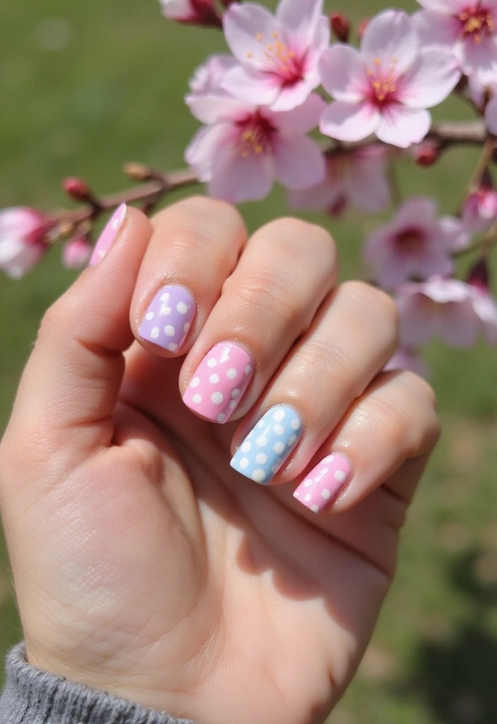 15 Dreamy Cherry Blossom Nail Art Ideas That Scream Spring Vibes - 10. Pastel Cherry Blossom Dots