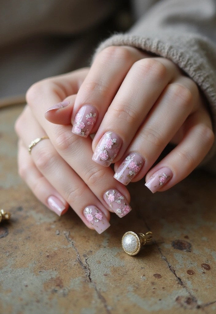 15 Dreamy Cherry Blossom Nail Art Ideas That Scream Spring Vibes - 11. Vintage Cherry Blossom