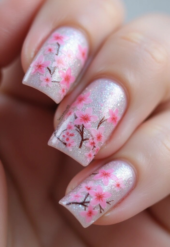15 Dreamy Cherry Blossom Nail Art Ideas That Scream Spring Vibes - 13. Cherry Blossom Mosaic