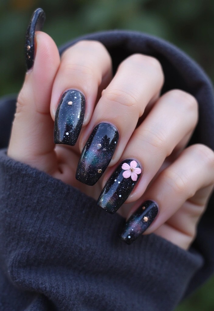 15 Dreamy Cherry Blossom Nail Art Ideas That Scream Spring Vibes - 8. Cherry Blossom Galaxy