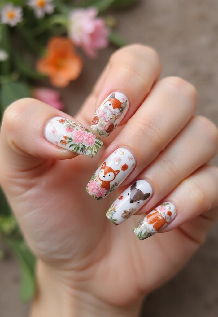 15 Enchanting Castlecore Nail Designs That'll Make You Feel Like Royalty! - 10. Woodland Creatures