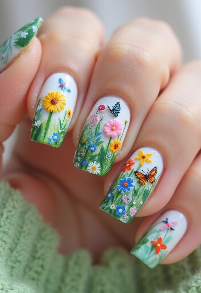 15 Enchanting Castlecore Nail Designs That'll Make You Feel Like Royalty! - 7. Enchanted Garden Scenes