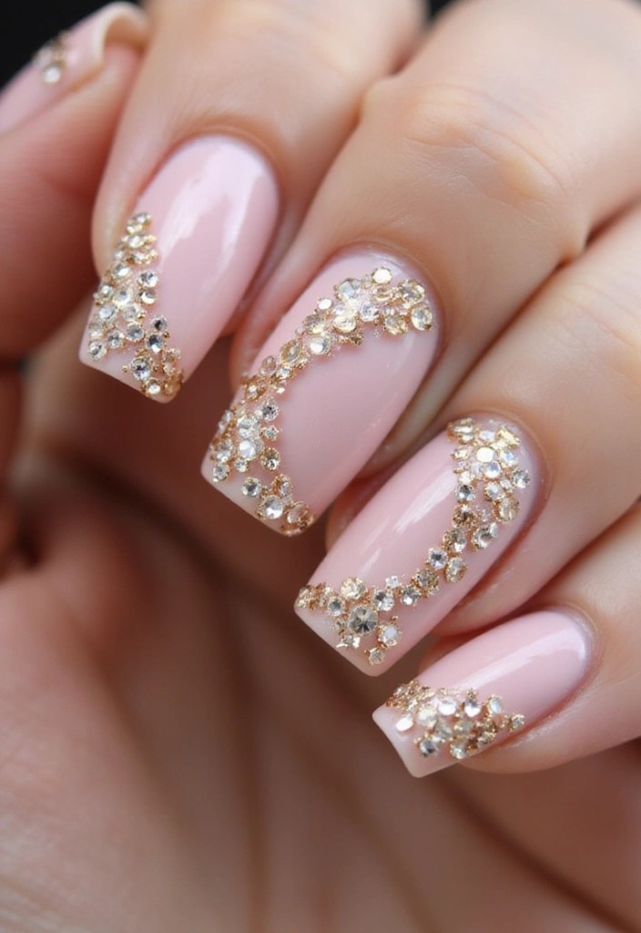 15 Jaw-Dropping Pink Gold Nail Designs for a Glamorous Look (You Won't Believe #5!) - 11. Dazzling Rhinestones