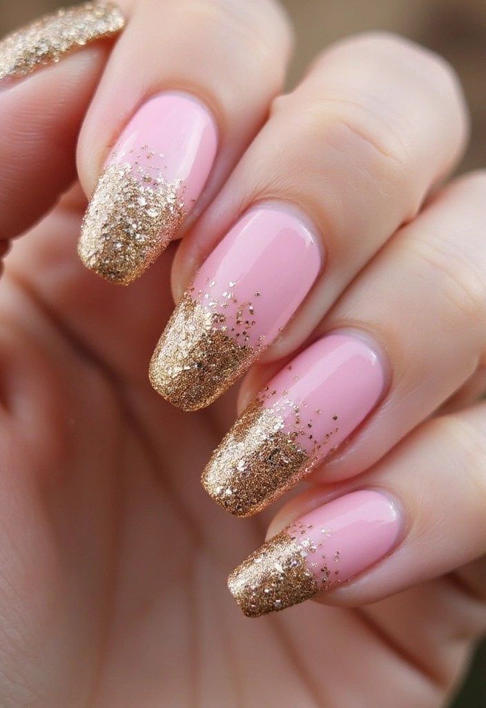 15 Jaw-Dropping Pink Gold Nail Designs for a Glamorous Look (You Won't Believe #5!) - 14. Gradient Glitter