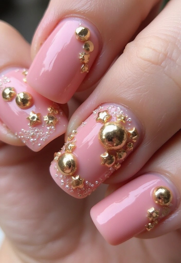 15 Jaw-Dropping Pink Gold Nail Designs for a Glamorous Look (You Won't Believe #5!) - 9. Sparkling Studs