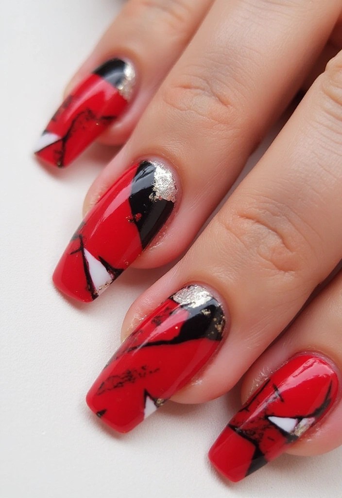 15 Stunning Red Square Acrylic Nails That Will Leave You Breathless! - 13. Geometric Patterns