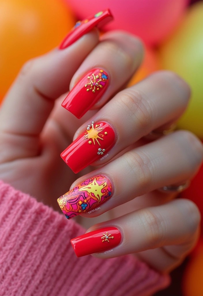15 Stunning Red Square Acrylic Nails That Will Leave You Breathless! - 15. The Bold and the Bright