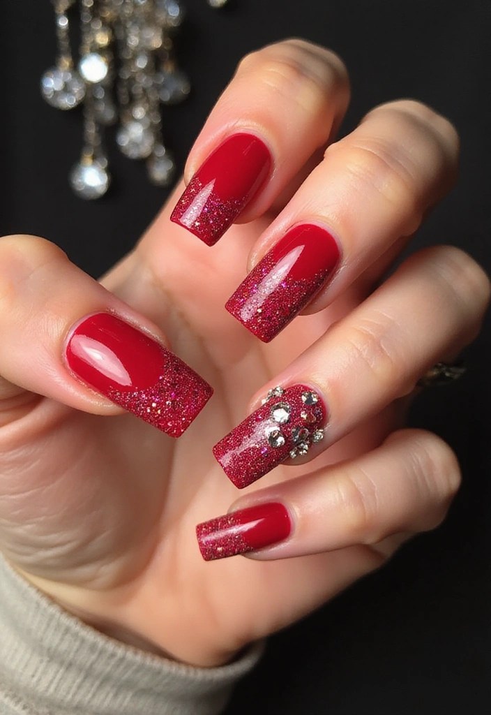 15 Stunning Red Square Acrylic Nails That Will Leave You Breathless! - 2. Glitter Glam