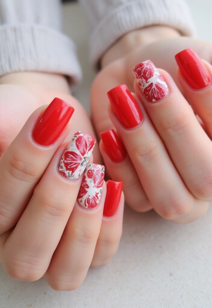 15 Stunning Red Square Acrylic Nails That Will Leave You Breathless! - 4. Floral Fantasy