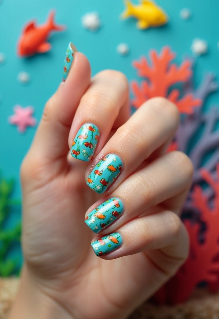 16 Blue Green Nail Ideas That Are Giving Mermaidcore Energy - 15. Tropical Fish Nail Art