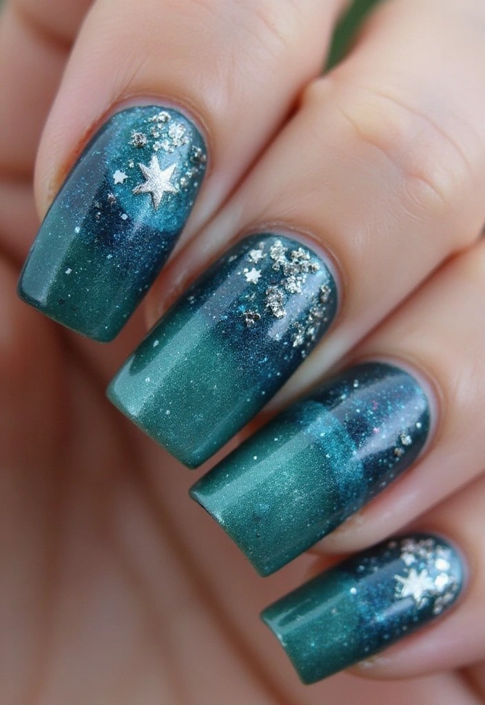 16 Blue Green Nail Ideas That Are Giving Mermaidcore Energy - 16. Aquatic Galaxy