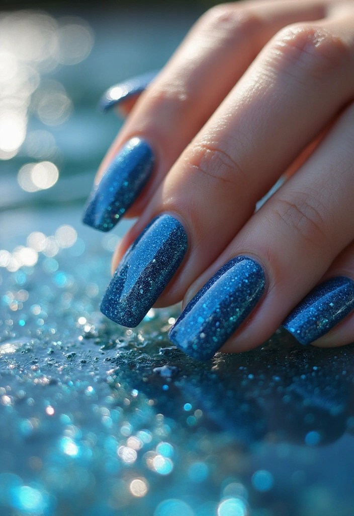 16 Mermaid-Inspired Nail Polish Colors That Will Transform Your Look! - 8. Twinkling Waters: Glittery Blue