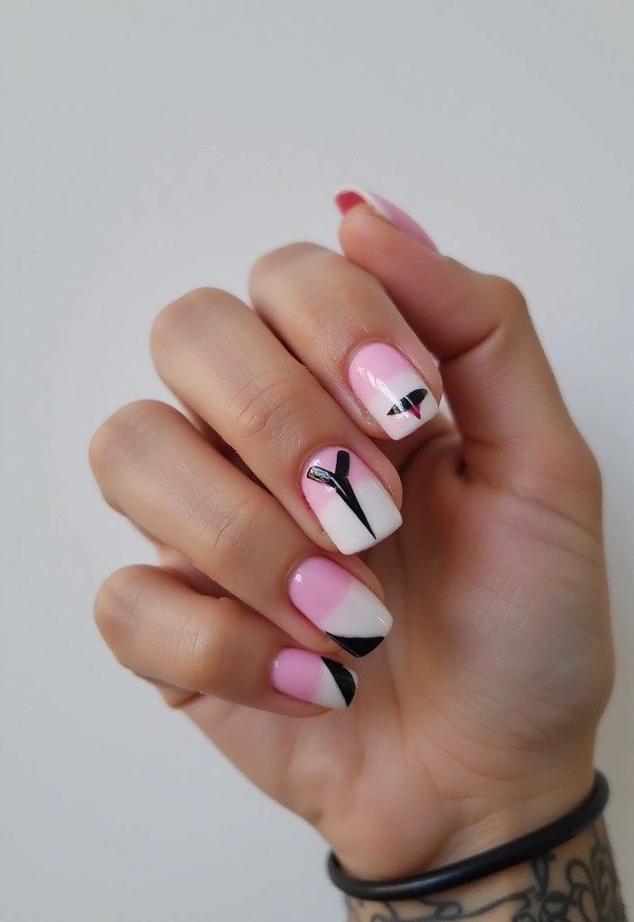 16 Ombre Pink Nail Ideas That Are Pretty in Every Shade - 10. Ombre Pink with Geometric Designs