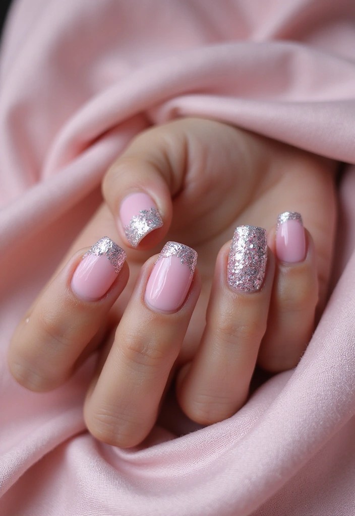 16 Ombre Pink Nail Ideas That Are Pretty in Every Shade - 11. Ombre Pink and Silver Accent Nails