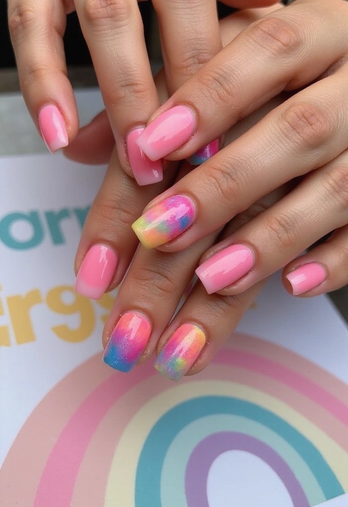 16 Ombre Pink Nail Ideas That Are Pretty in Every Shade - 8. Ombre Pink Rainbow Nails