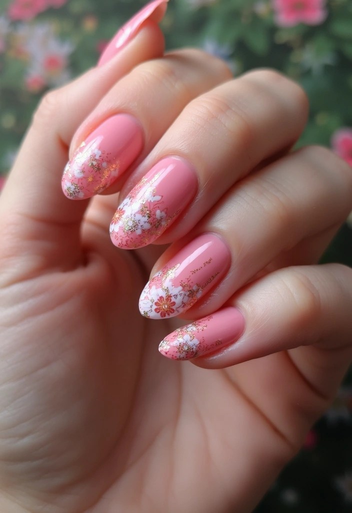 16 Ombre Pink Nail Ideas That Are Pretty in Every Shade - 9. Ombre Pink with Floral Accents