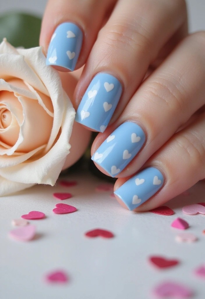 17 Cute Baby Blue Nail Ideas You’ll Want to Copy This Season - 10. Baby Blue with Heart Accents