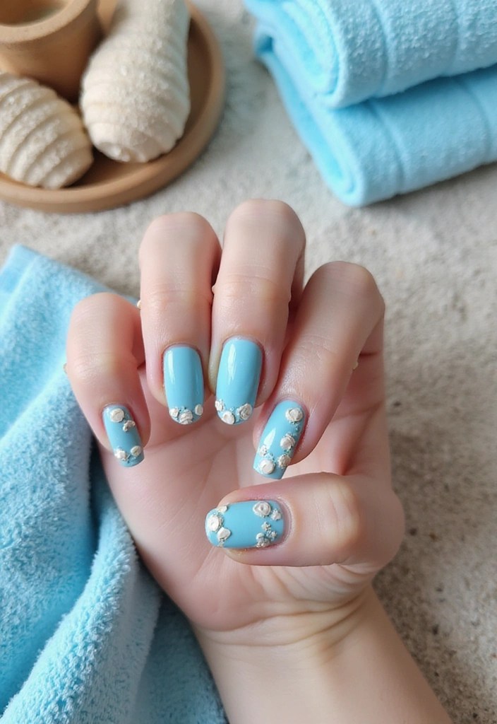 17 Cute Baby Blue Nail Ideas You’ll Want to Copy This Season - 13. Baby Blue with Shell Accents