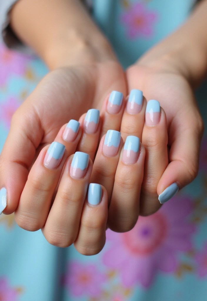 17 Cute Baby Blue Nail Ideas You’ll Want to Copy This Season - 15. Baby Blue Rainbow French Tips