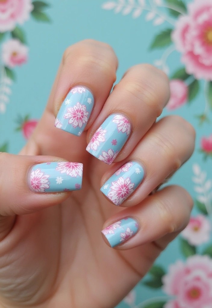 17 Cute Baby Blue Nail Ideas You’ll Want to Copy This Season - 3. Floral Patterns Using Baby Blue