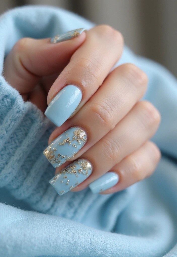 17 Cute Baby Blue Nail Ideas You’ll Want to Copy This Season - 8. Baby Blue and Gold Foil Accents