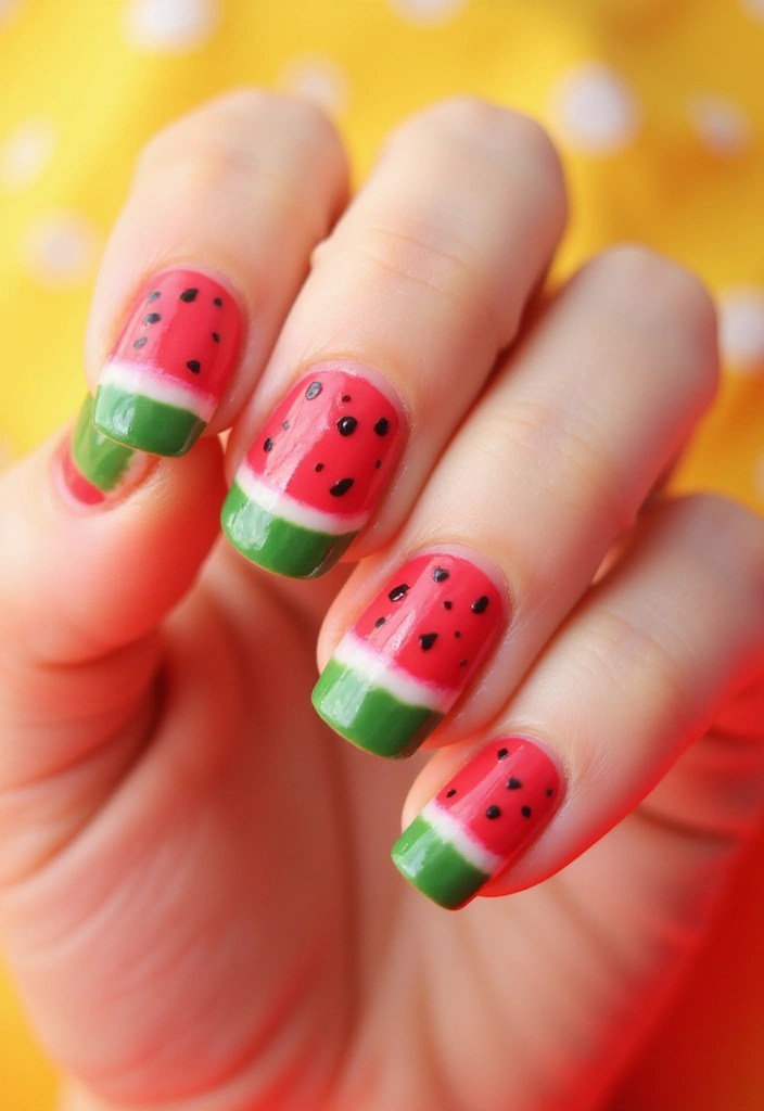 4 Watermelon Red Round Nails You Need This Summer - 1. Juicy Watermelon Slices