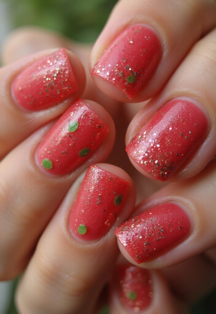 4 Watermelon Red Round Nails You Need This Summer - 3. Watermelon Nail Art with Glitter