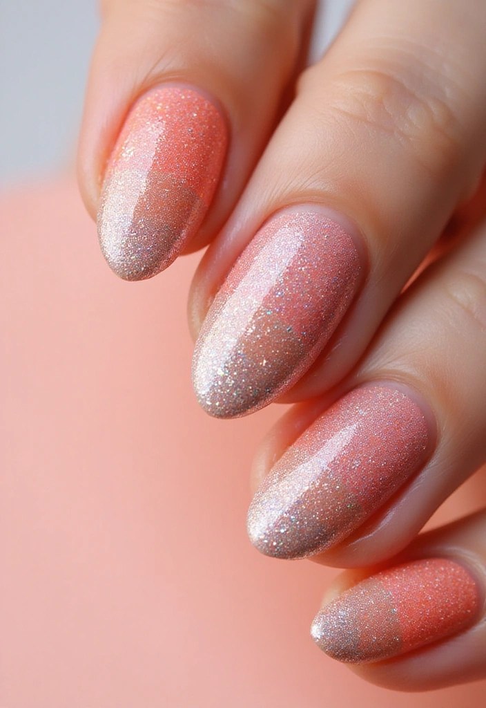 5 Almond Nail Ideas in Peach and Coral for Summer - 3. Simple Glitter Fade