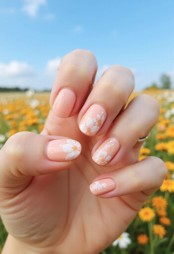 5 Almond Nail Ideas in Peach and Coral for Summer - 4. Peachy Floral Accents